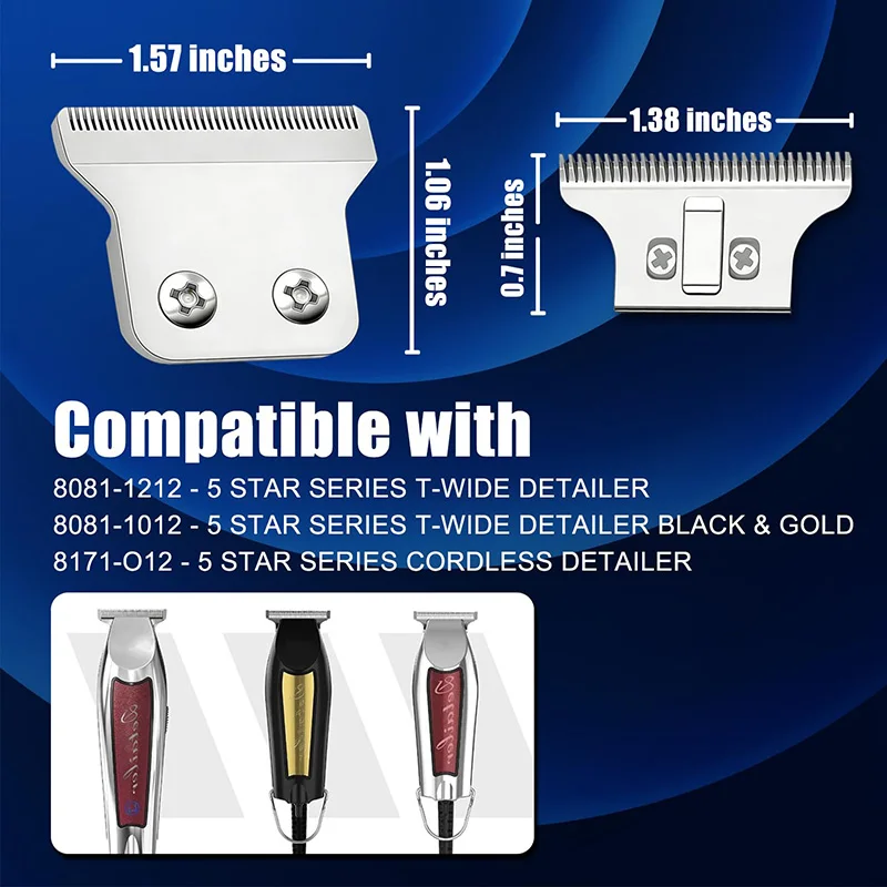 Adjustable Zero-Gap 2215 Replacement T Wide Blades for 5 Star Detailer Li Trimmer 8081 & 8171 Stainless Steel Trimmer Blade