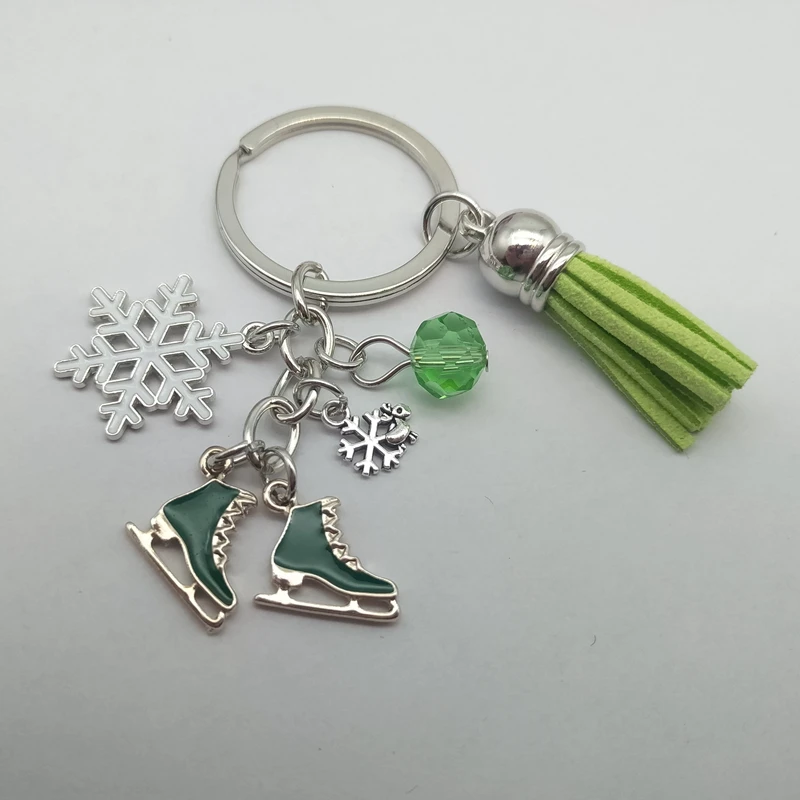 New Tassel Keychain Skating Shoes Snowflake Pendant Keyring Skating Keychain Keychain Winter Gift Jewelryg