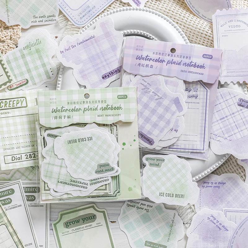Journal GO 30pcs Vintage Watercolor Grid Pattern Memo Pads DIY Scrapbooking Collage Decor Junk Journal Aesthetics Stationery