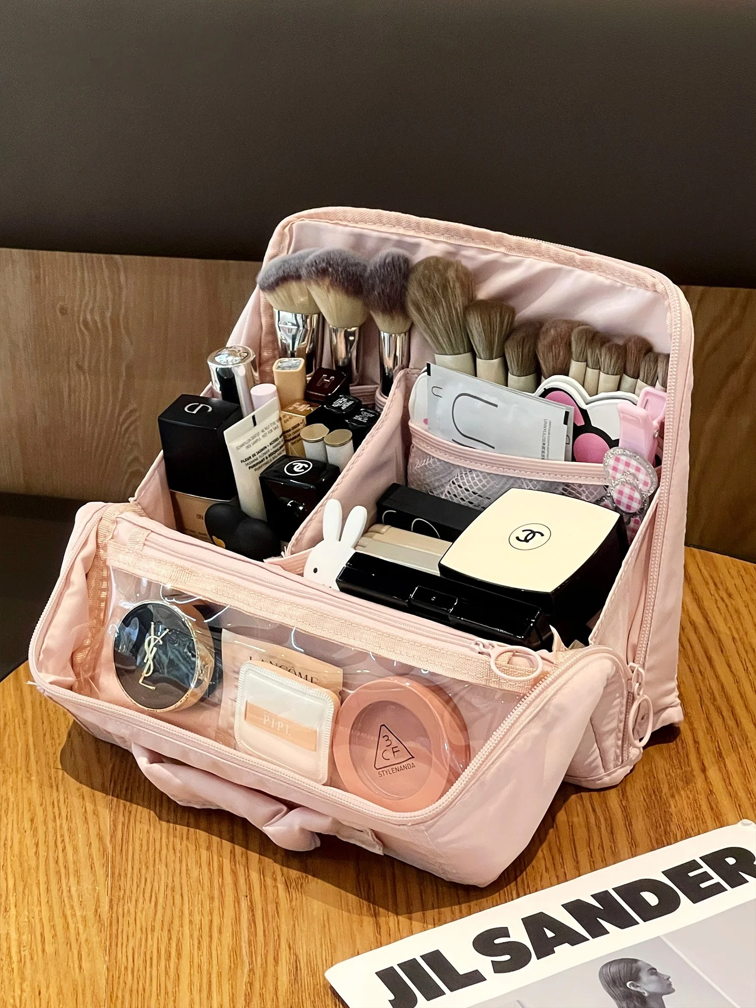 

Большая вместительная дорожная косметичка-органайзер из холщовой ткани для женщин