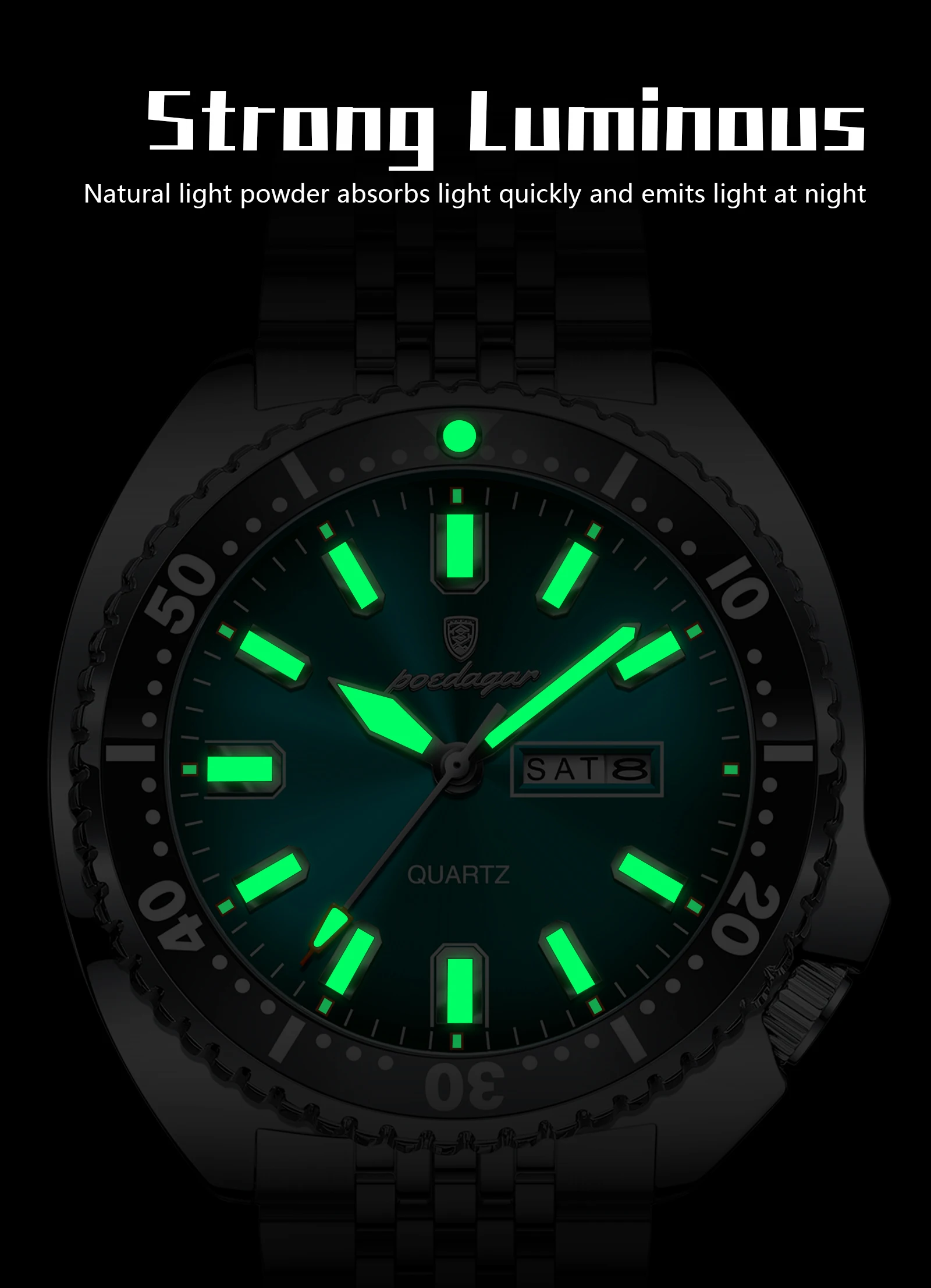 POEDAGAR Luxus Business Männer Uhr Datum Woche Wasserdicht Leucht Mann Armbanduhr Sport Edelstahl Quarz herren Uhren Reloj – Detail 11