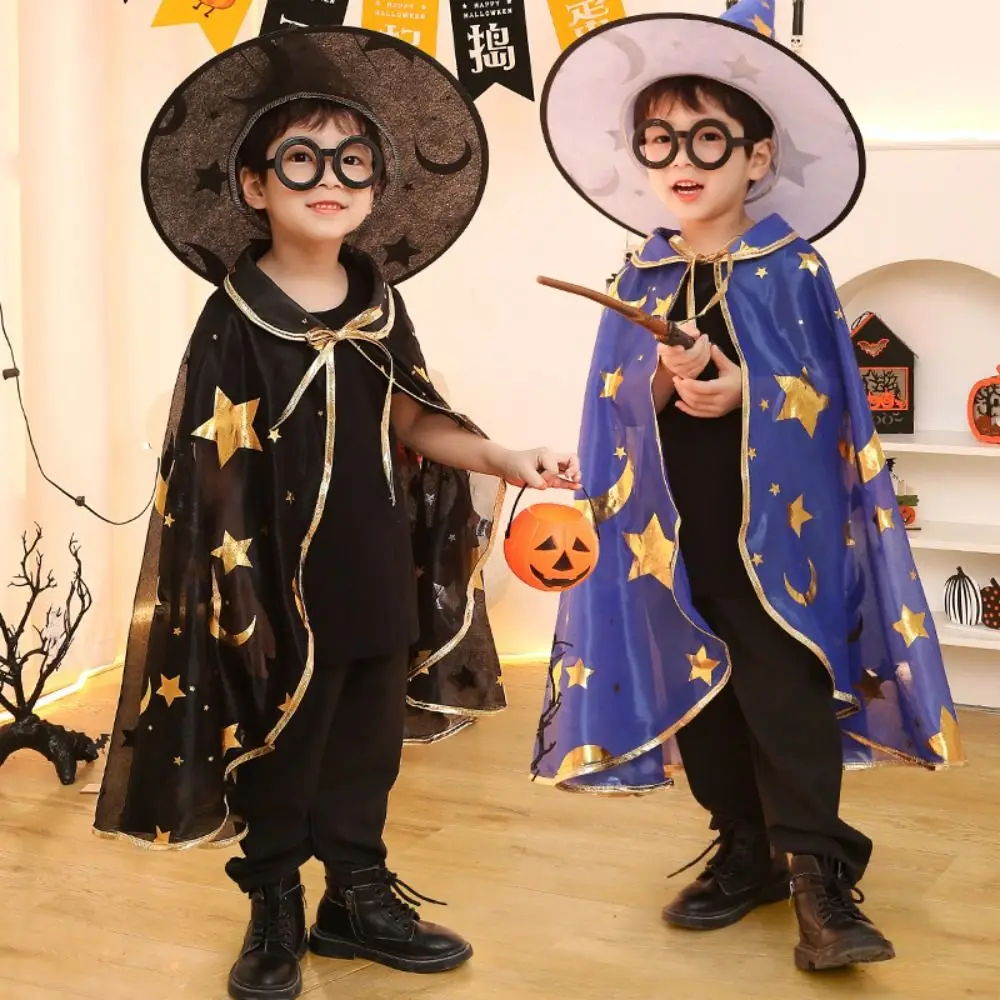 Wizard Childern Halloween Costumes Bright Color Costume Cosplay Props Kids Witches Robes Cloak Pointy Hat Halloween Cosplay Cape