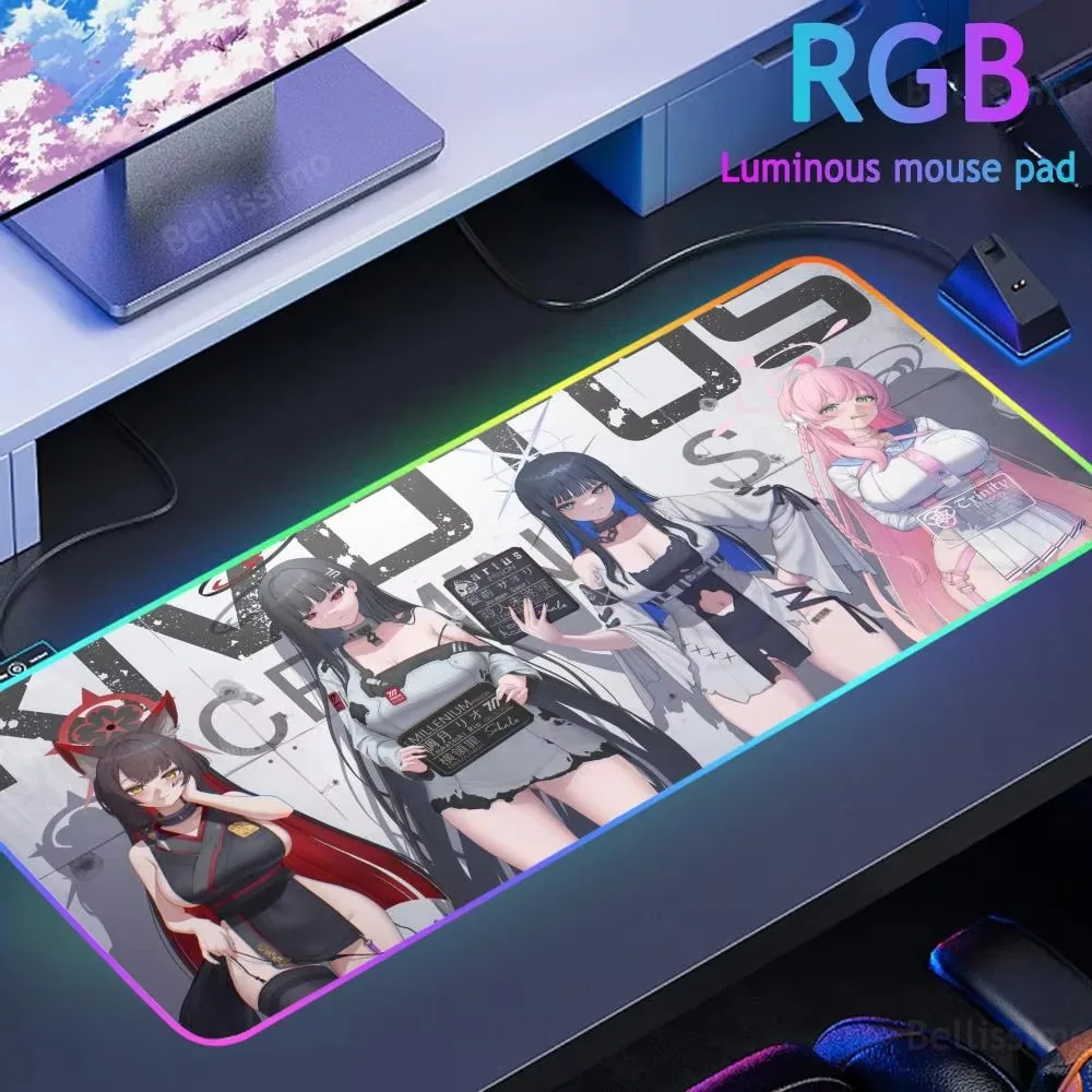 

Game Character Tsukatsuki Rio Mouse Pad Ergonómico Pad Laptop Csuion Blue Archive RGB Led Desk Mat High-end E-sport Keyboard Pad