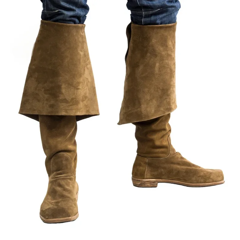 Herren Kunstwildleder Kniehohe Winddichte Schuhe Retro Piratenfilm Kapitän Stiefel Mittelalterliche Cosplay Lange Stiefel – Detail 12