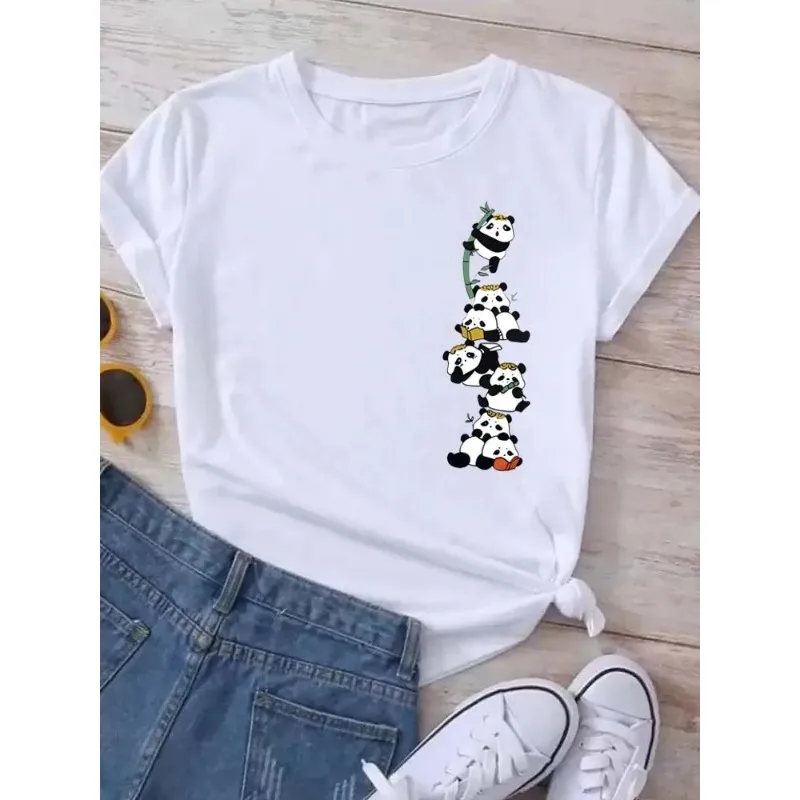 Pure Cotton Breathable Children's T-shirt 2026 Summer New Fun and Cute Panda Print Casual Parent-child Outfit for Boys and Girls