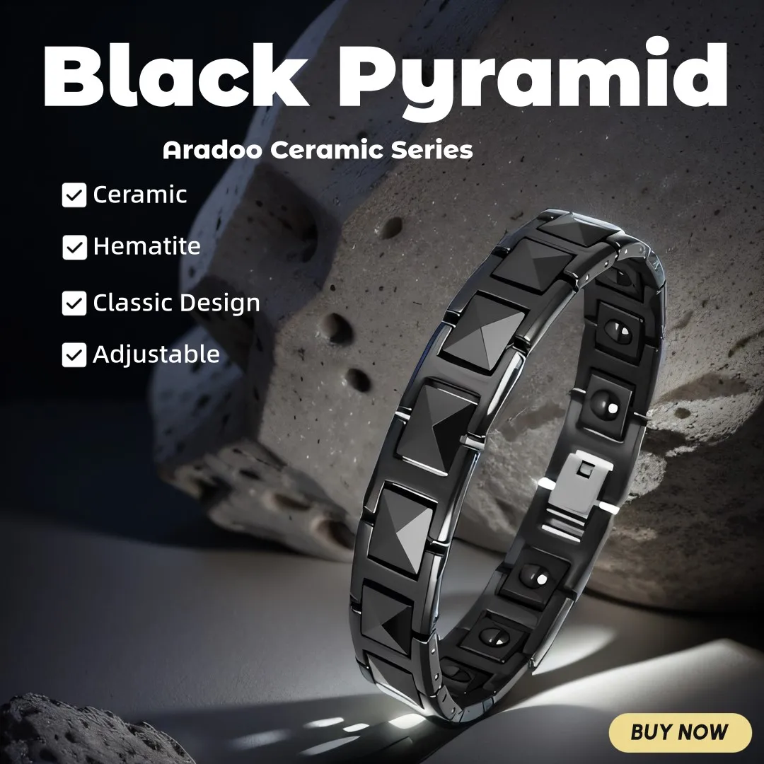 Aradoo Black Ceramic Pyramid Energy Bracelet Germanium Antioxidant Anti-radiation Anti-fatigue Health Bracelet