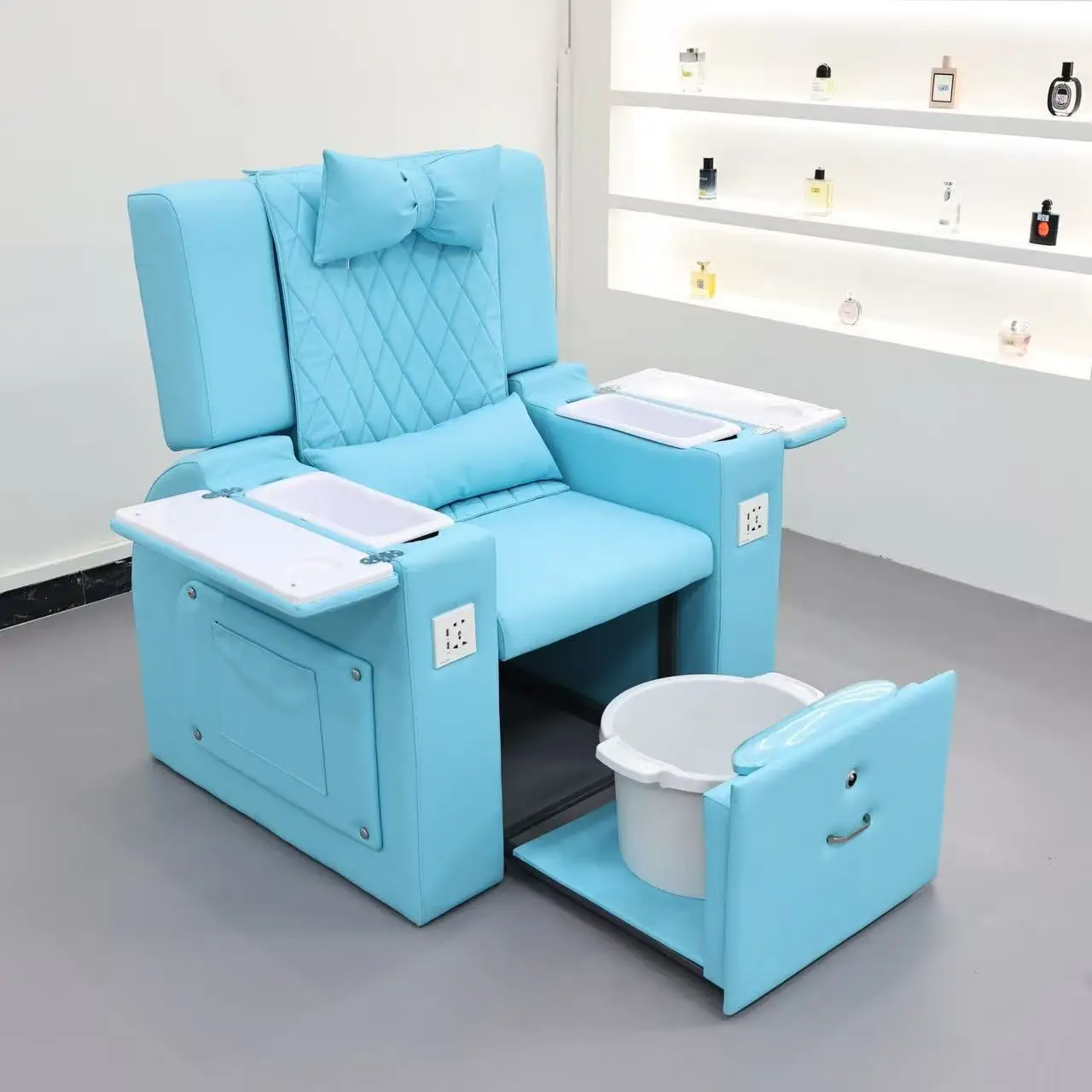!@Factory Supply Custom Modern Luxury Blue Black Back Massage Beauty Salon Electric Nail Manicure Foot Spa Station Pedicure Chai