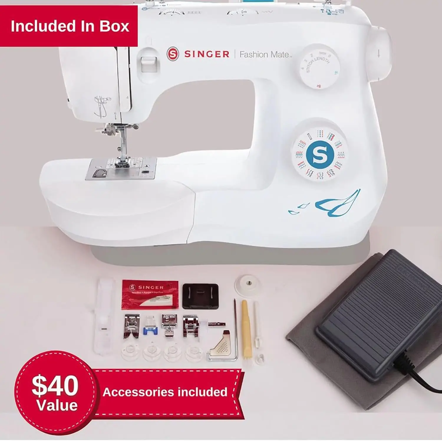 Singer Fashion Mate™ 3342 Lightweight & Portable Sewing Machine With Accessory Kit | 32 Built-In Stitches, Free Arm, Full Metal