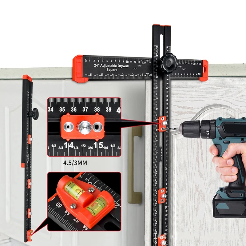 2 in 1 Drilling Positioning Ruler Combination Angle Ruler T-Shaped Ruler Cabinet Hardware Jig Drawer Installation Woodworking