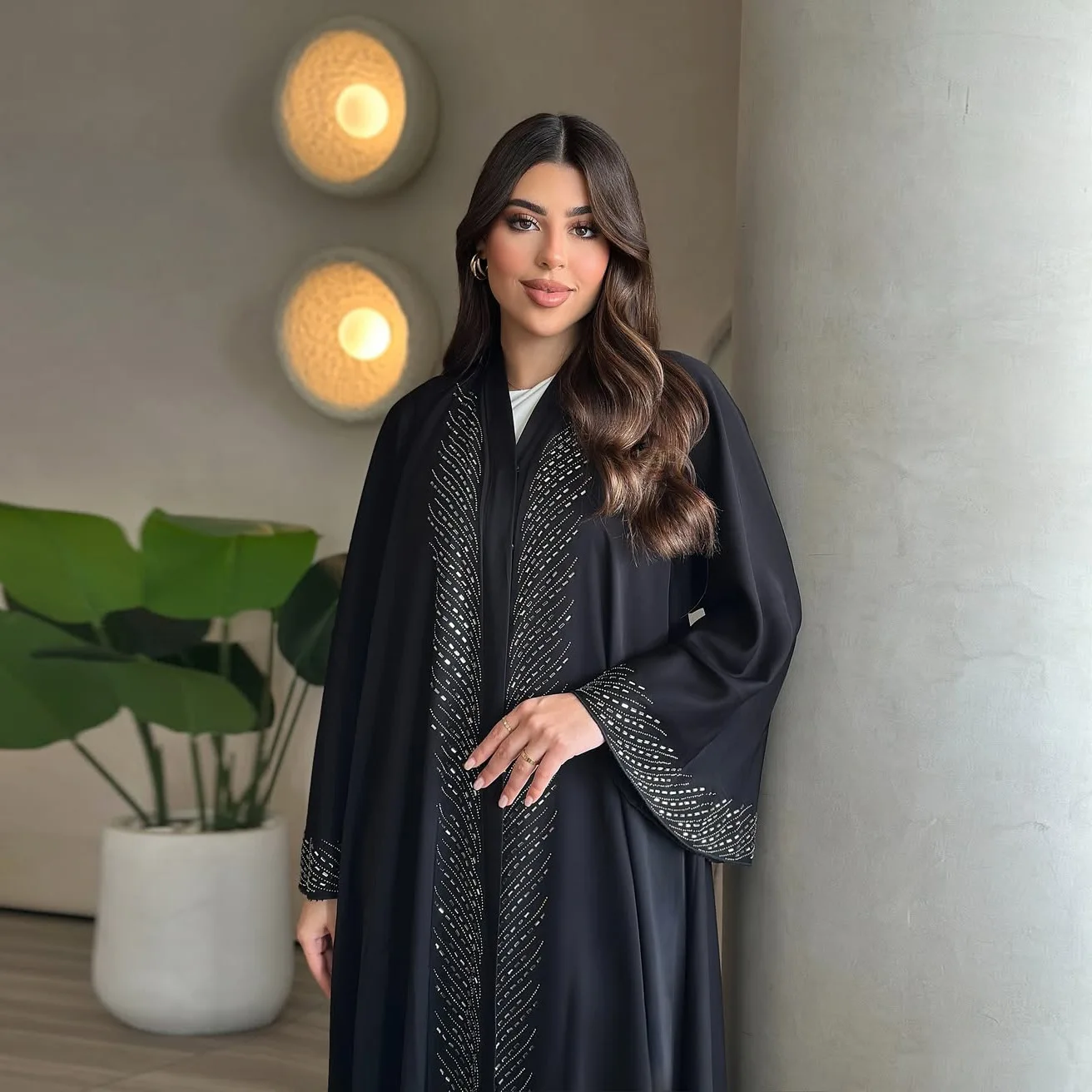 Dubai Abbayas diamantes Kimono abierto Abaya mujeres musulmanas vestido Ramadán Jalabiya caftán marroquí bata femenina Trukey ropa islámica