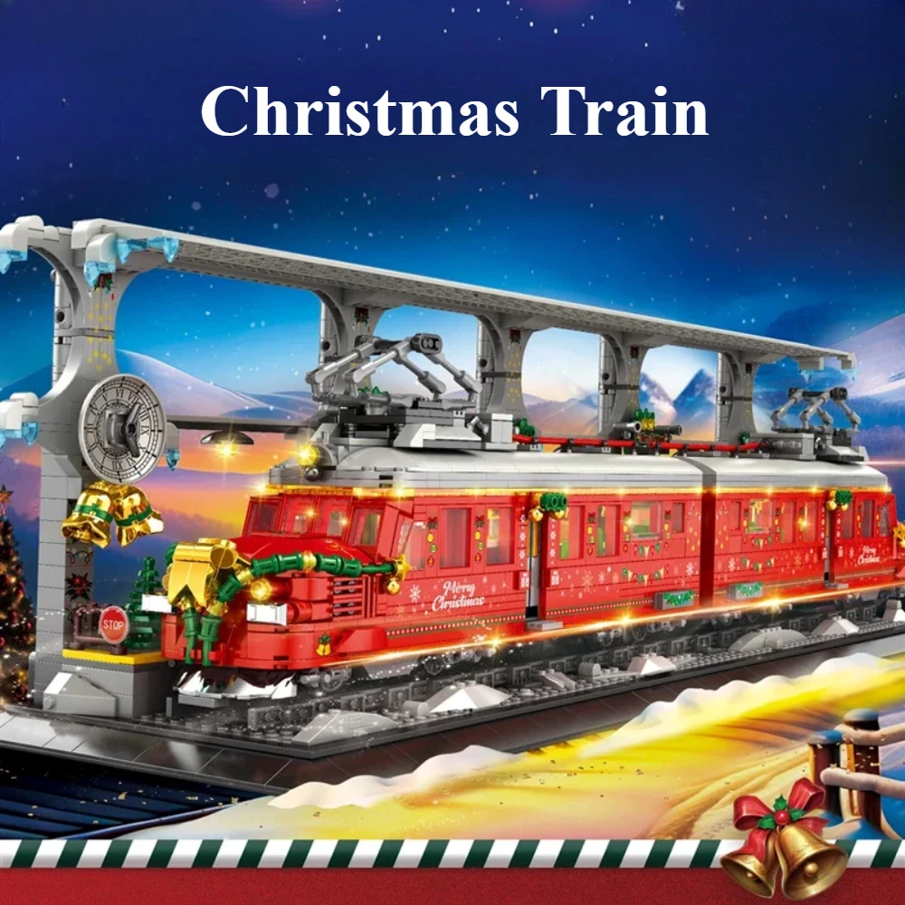 Kerst Treinstation Street View Bouwstenen Puzzel Moc Model Bakstenen Assemblage Klassiek Verjaardagscadeau Speelgoed voor Kid Kinderen