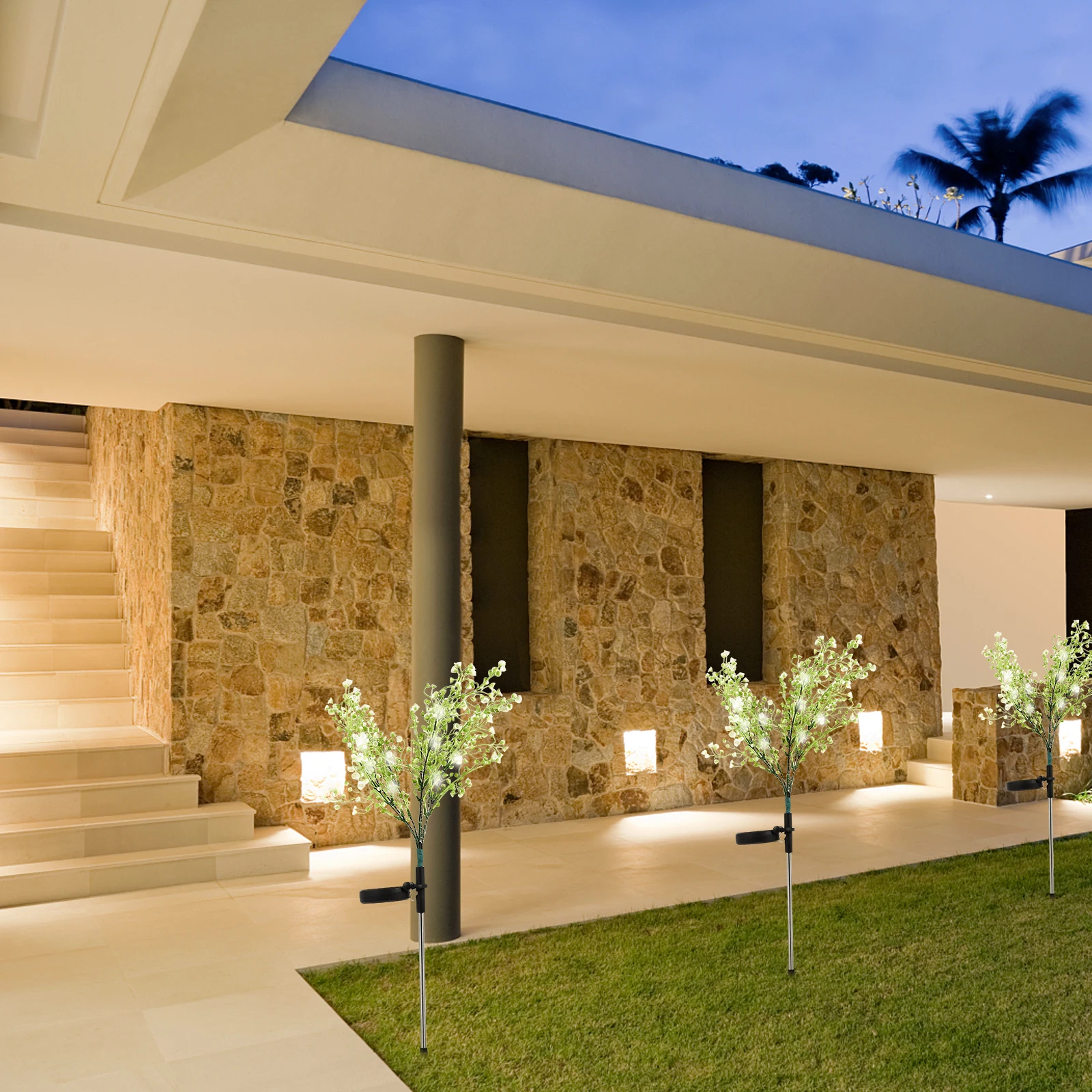 

Solar Lawn Lights White Plastic Large Flower LED Outdoor Decorative Waterproof Garden Driveway L Lighting Simulated Grass