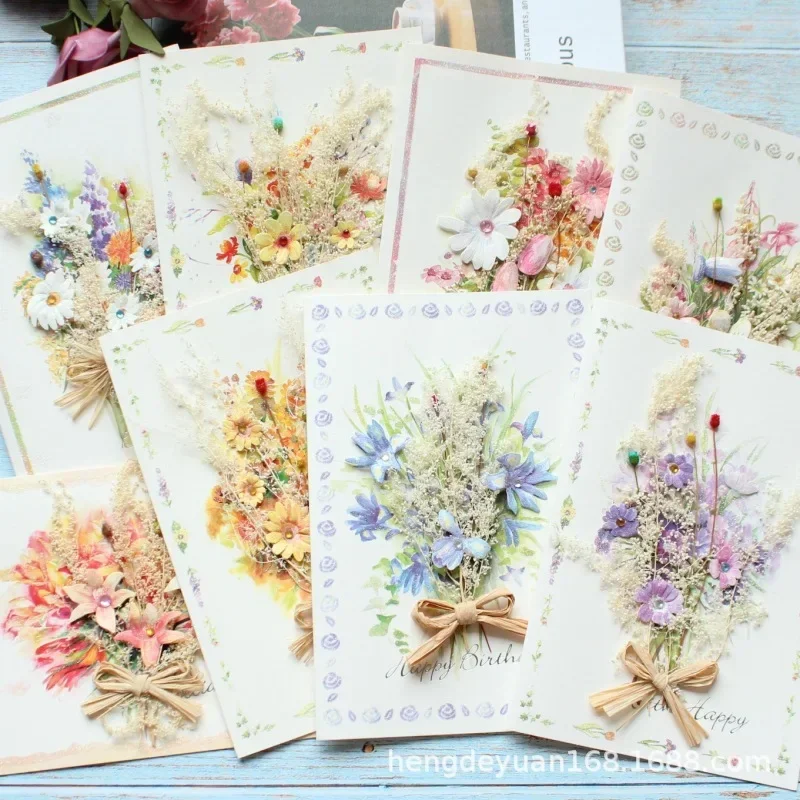 

Exquisite and creative handmade dried flowers Thank you Teacher's Day greeting card business birthday wishes gift cards