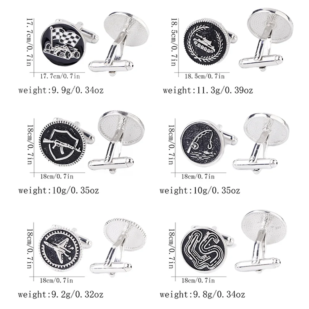 Vintage Military Plane Tank Racing Pattern Cufflinks Men Round Alloy Enamel Shirt Cuff Buttons Outdoor Business Suit Gift