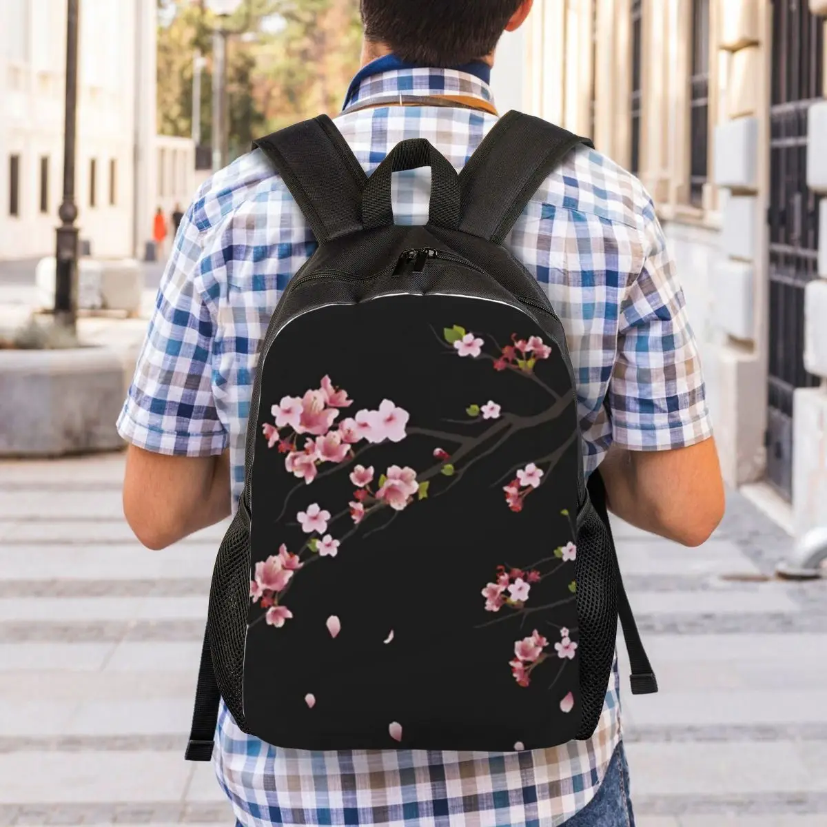 Japanese Cherry Blossom Pattern Backpack Student Boys Girls BookBag School Bag Computer Shoulder Bags