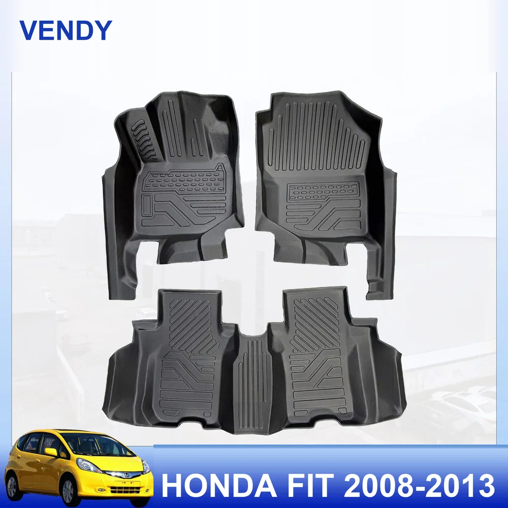 TPE Car Floor Mats Custom Fit for Honda Fit 2008-2013 Left Hand Drive Full Set All Weather Waterproof Easy to Clean