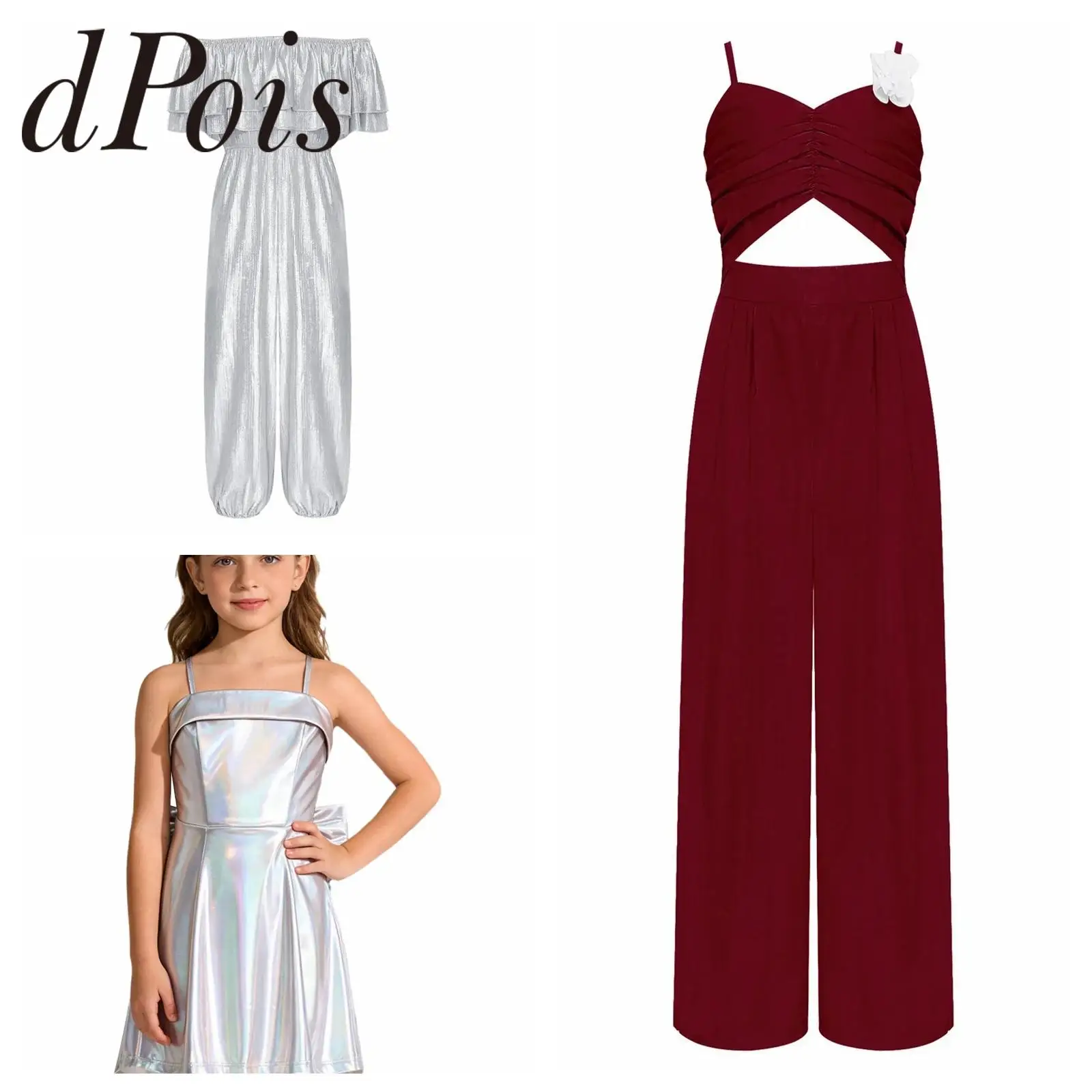 

Блестящий комбинезон для подростков, детский наряд для дискотеки для девочек, костюм для джазовых танцев в стиле хип-хоп, уличная одежда, детский комбинезон для танцев металлик, дня рождения