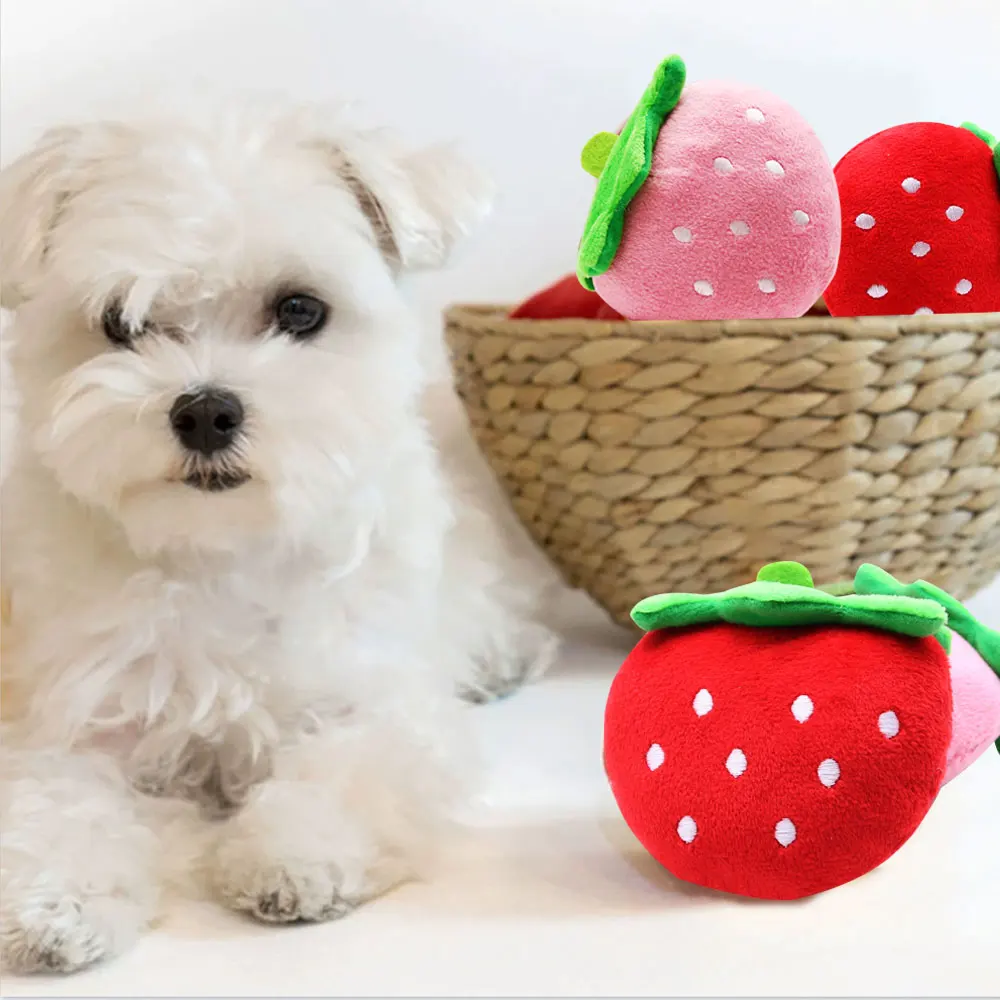 2PCS Pet Decompression Toys Puppy Cat Strawberry Chew Toys for Dog Dental Health Plush Toys Dog Accessories Pet Supplies