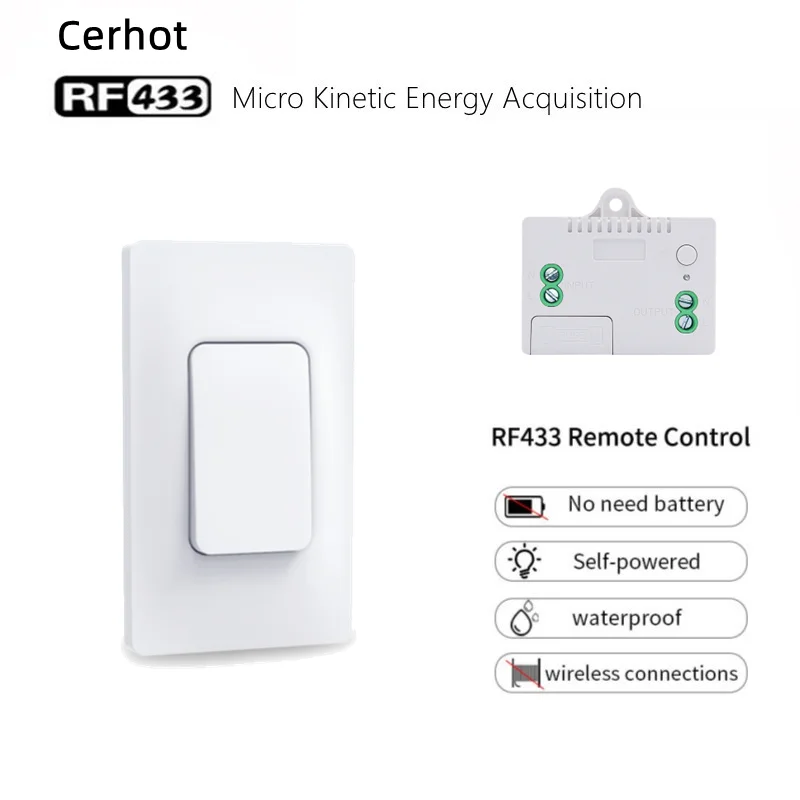 Cerhot RF433 Wireless Switch Self Powered Without Battery 100m Remote Control Wall Light Switch Household Waterproof Switch