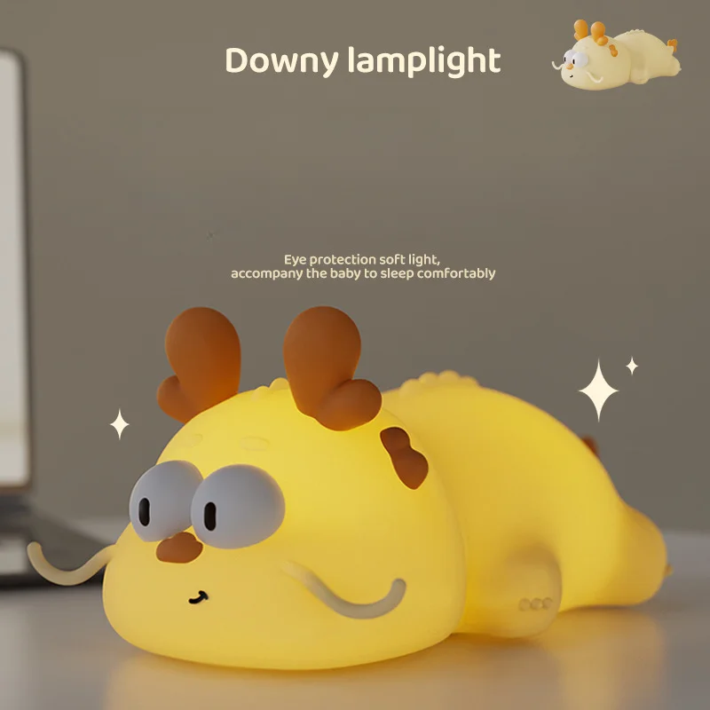 New Cute Dragon Night Light Bedroom Bedside Pat Light With Timed Cute And Niche Sleeping Atmosphere Bedside Lamp