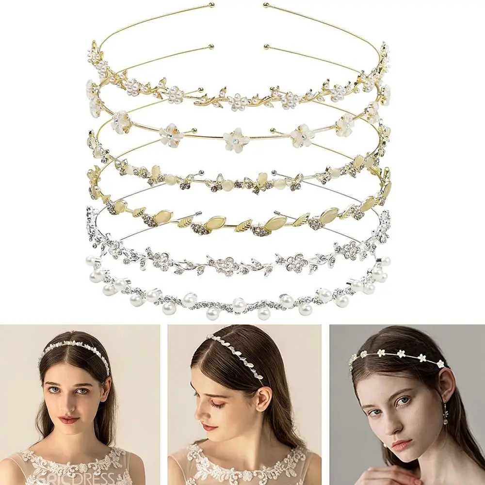 Crystal Rhinestone Headband Pearls  Hairband Women Bridal Wedding Tiara Hair Accessories Crown Headband  Headwear