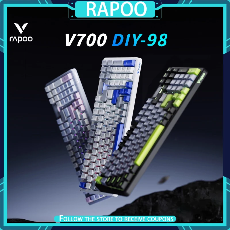 Rapoo V700DIY-98 Mechanical Keyboard Wireless Tri-mode Hot Plug RGB Ergonomics Long Battery Life Custom Gaming Office Keyboard
