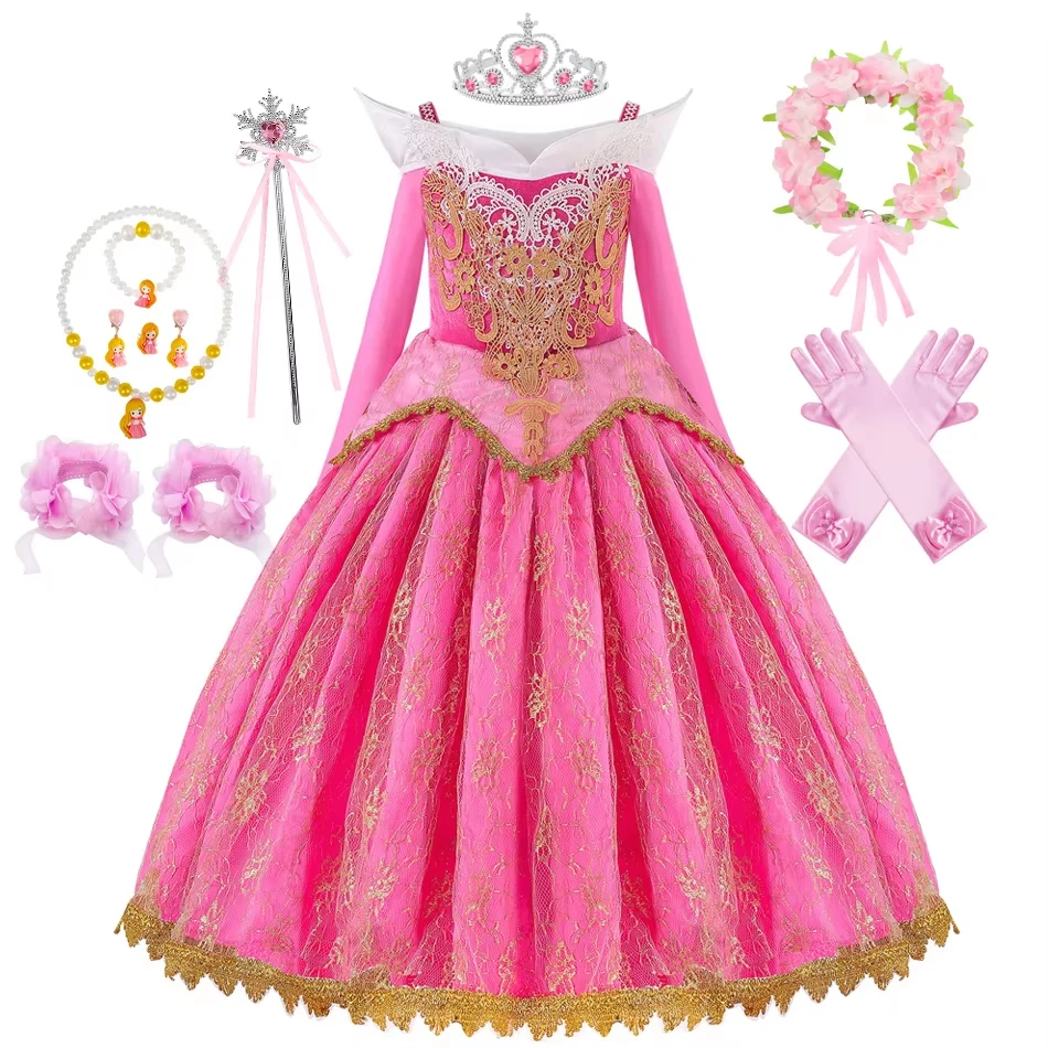 Sleeping Beauty Aurora Princess Costume For Kids Girl Luxury Fancy Birthday Party Ball Gown Carnival Children Dress