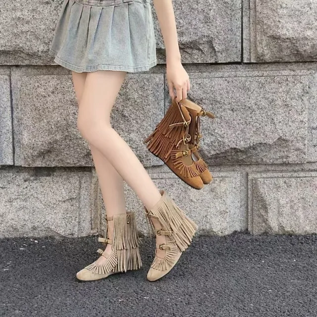 Zapatos Bohemia para Mujer, Botas de Verano Retro de Lujo con Diseño Calado, Botines de Moda con Punta Redonda, Zapatos de Diseñador, Botas Mujer
