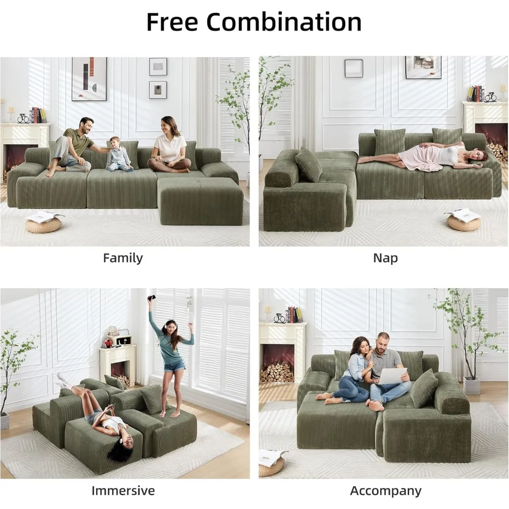 أريكة مقطعية حديثة على شكل حرف L لغرفة المعيشة، أريكة منجدة سروال قصير كبير الحجم مع مقعد عميق، حل مريح للجلوس