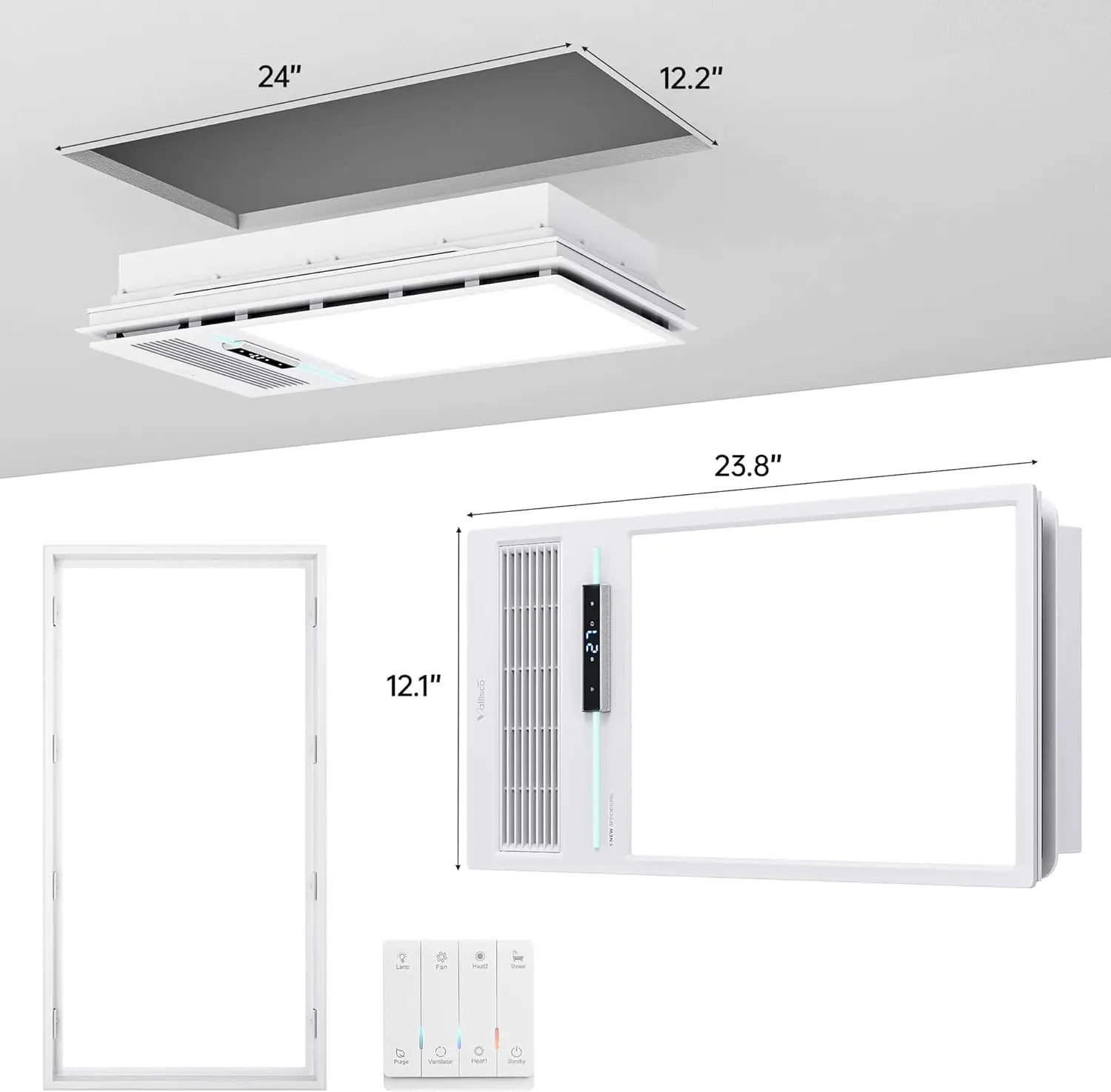 

Bathroom Exhaust Fan with Light and Heater, 4 in 1 Bathroom Fan with Heater, 1700W Heating Power, 140 CFM Remote Control
