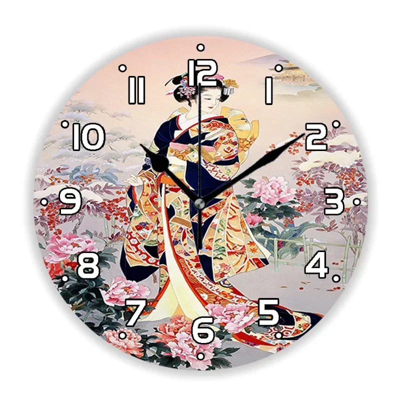 Oriental Japanese Geisha Girl Wall Clock for Living Room Traditional  Woman Art Kitchen Large  Watch Home Decor Gift