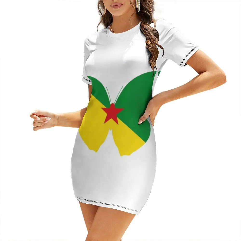 Sexy  Woman's Dress Strappy Dress French Guiana Flag Butterfly Short Sleeved Dress Hot Sale  Parties Novelty