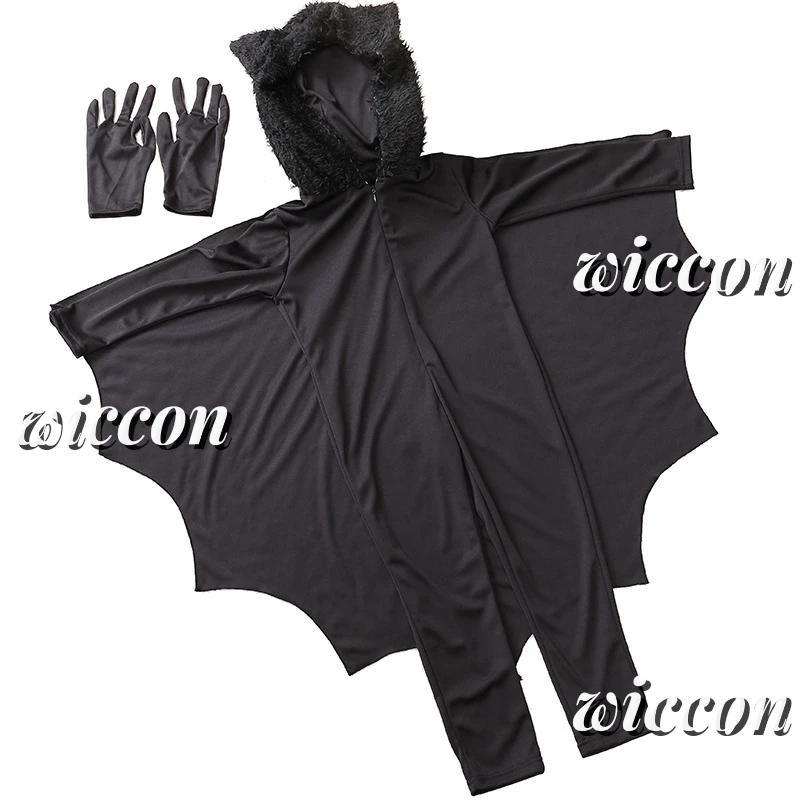 Unisex Vampire Bat Hooded Cosplay Costume Set, Macacão Halloween, Presente Kids, Criança, Sexy, Luva