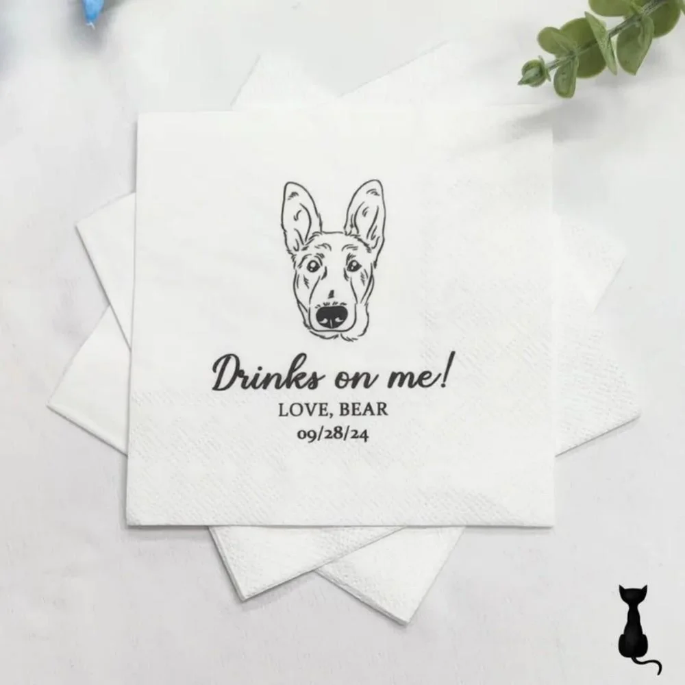 تخصيص الحيوانات الأليفة المناديل الزفاف ، الحيوانات الأليفة الوجه واسم منديل ، الحيوانات الأليفة خط واحد رسم منديل ، الكلب منديل الزفاف ديكور ، منديل عيد ميلاد