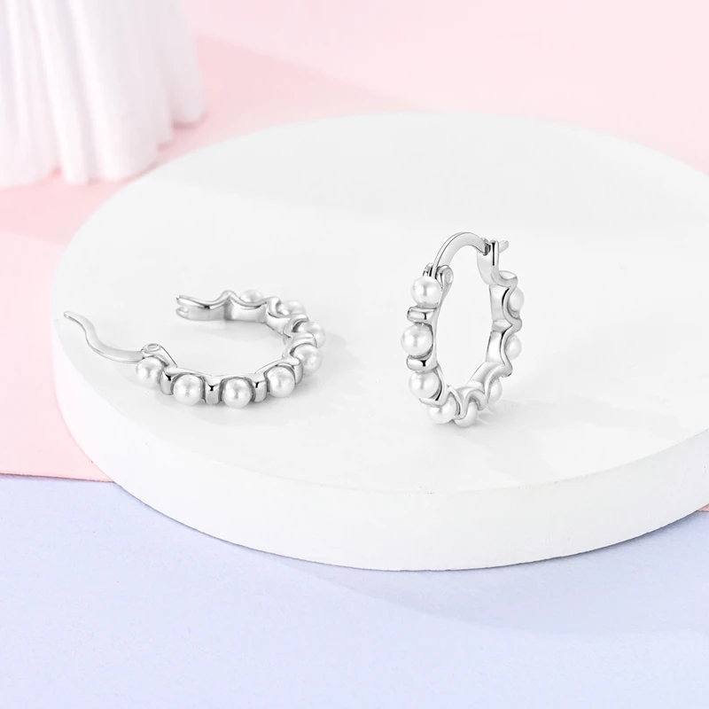 925 Sterling Silver Earrings Women Sparkling Flower Shaped Pearl Hoop Earring For Anniversary Wedding Jewelry Gifts