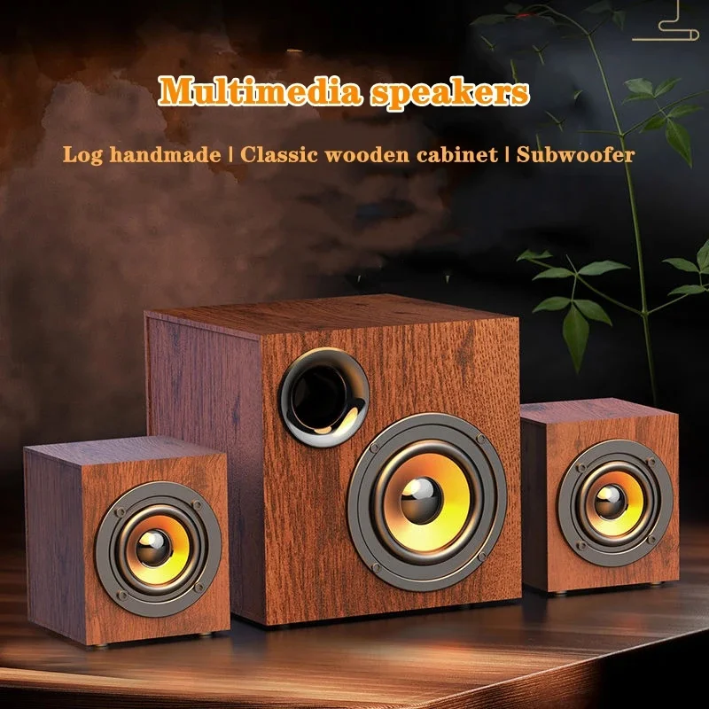 Explosive Q6 Home Computer Audio Overweight Subwoofer Notebook Mobile Phone Wooden Bluetooth 2.1 Wired Speaker Loud Volume