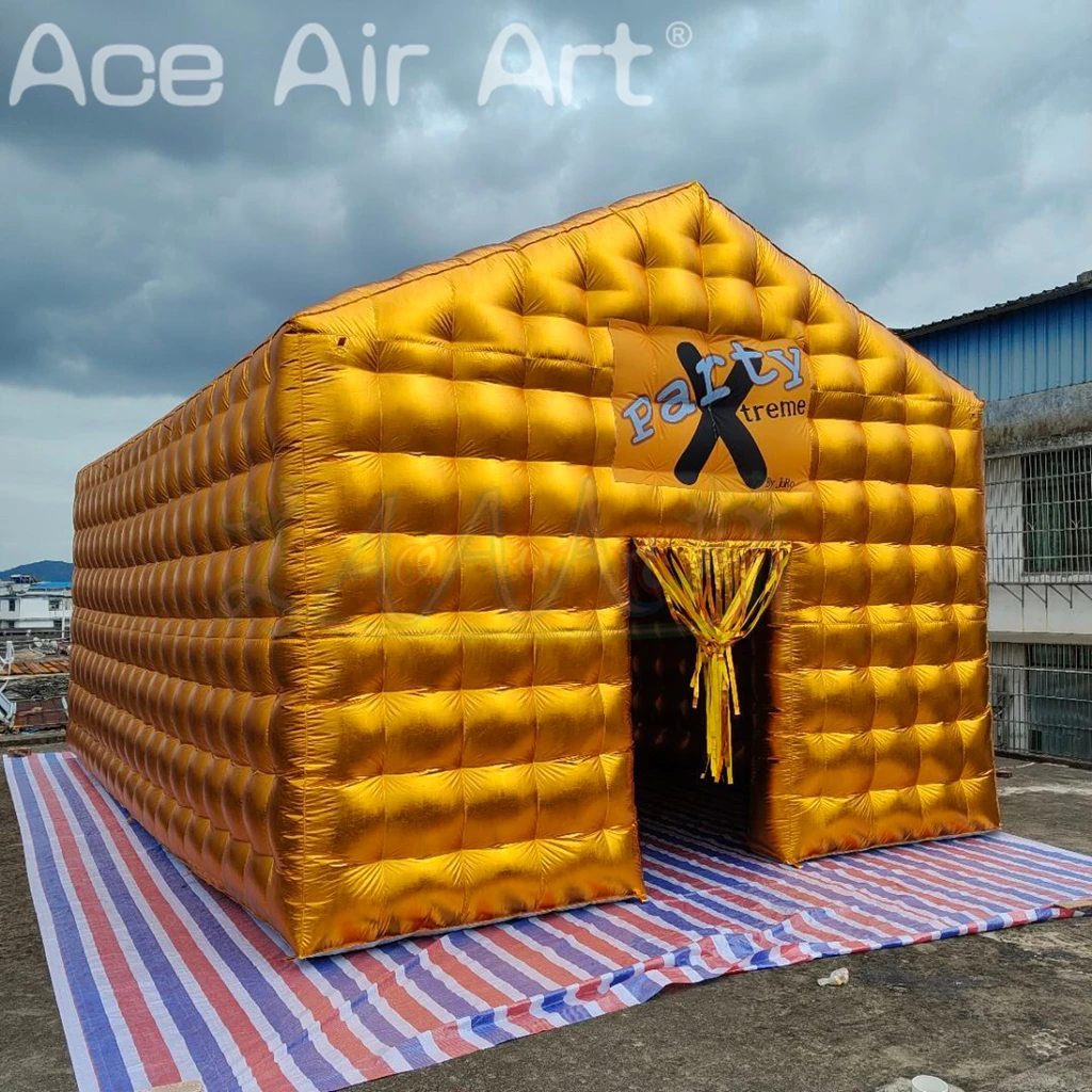 Boîte de nuit gonflable Disco dorée Portable, tente de fête gonflable, boîte de nuit gonflable avec 2 portes pour événements en plein air