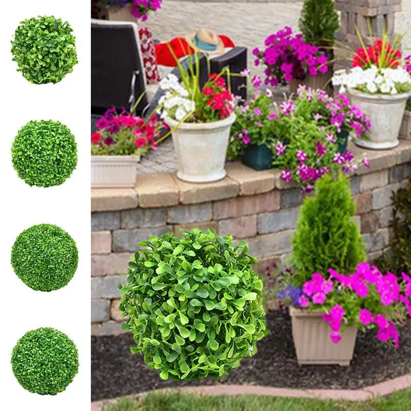 Artificial Topiary Ball Non-Fading Artificial Plant Ball UV Resistant Fake Plant Sphere Faux Grass Decor For Garden Backyard