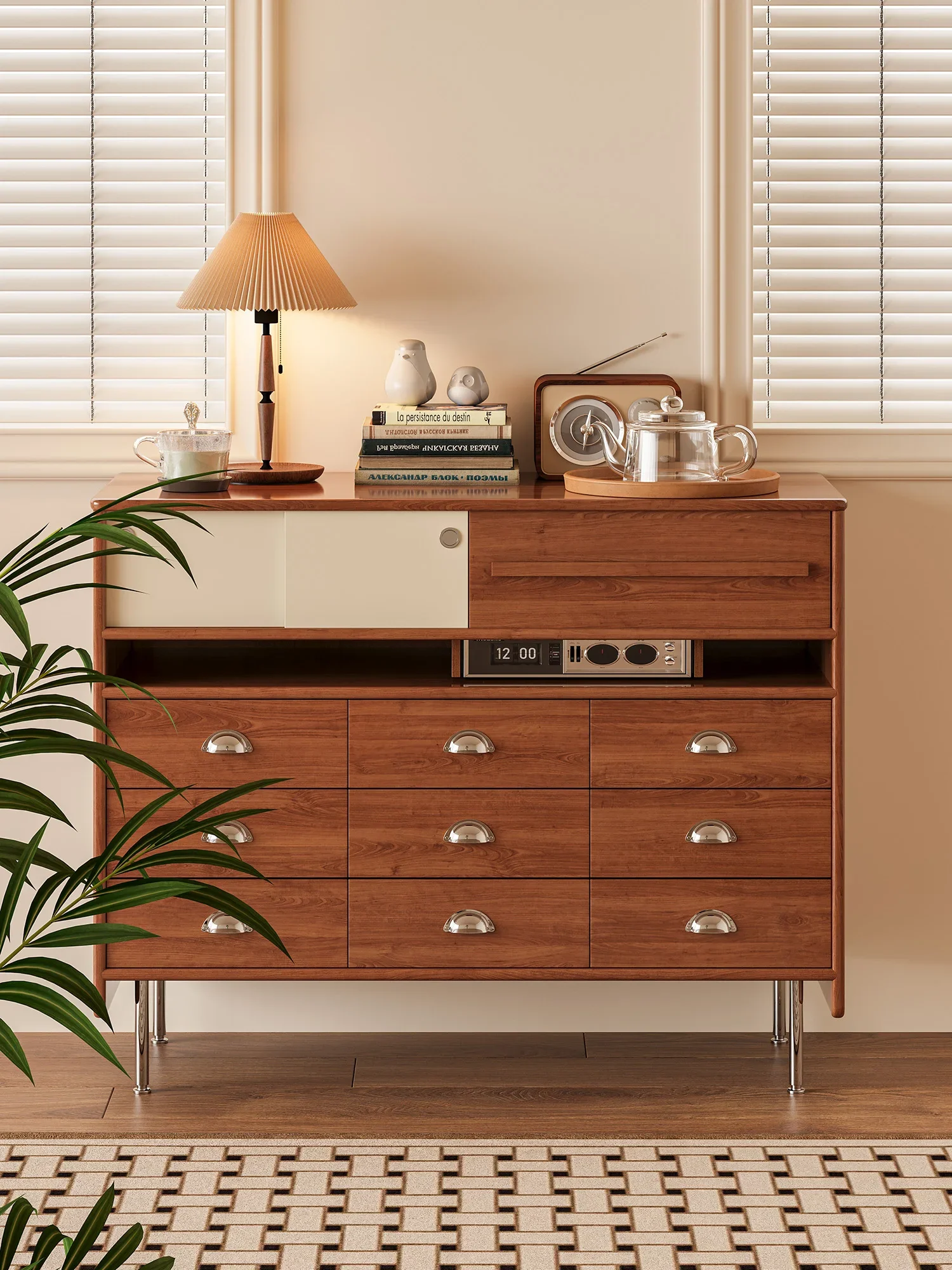 Simple solid wood chest, design sense living room bedroom locker, retro style home multi-side cabinet drawer #4