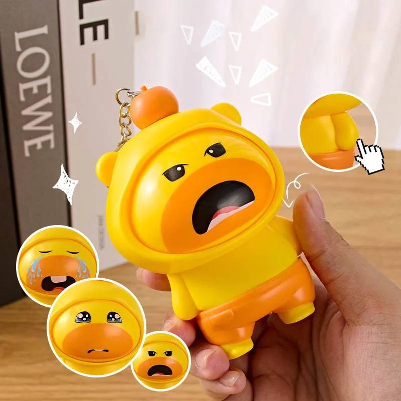Funny Press Rotating Face Changing Capybara Toy Keychain Pendant Kids Stress Relief Face Changing Doll Desktop Ornament