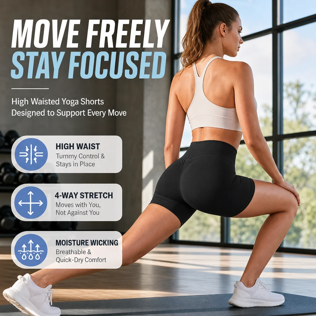 “Women Yoga Shorts High Waisted Seamless Stretch Squat Proof Tummy Control Butt Lift Anti Slip Workout Sport Shorts 5 Colors Sof