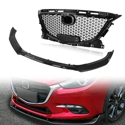 Car Fron Grille Grill & Lower Spoiler Bumper Lip Splitter Blade For Mazda 3 Axela 2014 2015 2016