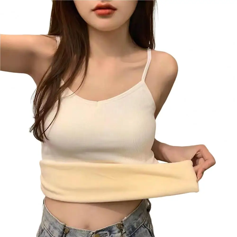Women Sleeveless Thermal Tank Top Spaghetti Strap Fleece Lined Underwear Top Warm Camisole Base Layer Танк Топ
