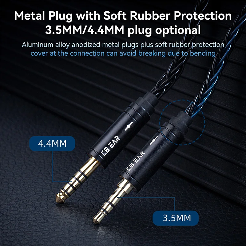KBEAR ST12 Max IEM Cable, 8-Strand 4N OFC Silver-Plated Replacement Earphone Wire, 3.5/4.4mm Plug, MMCX/2PIN/QDC Connector, 1.5M