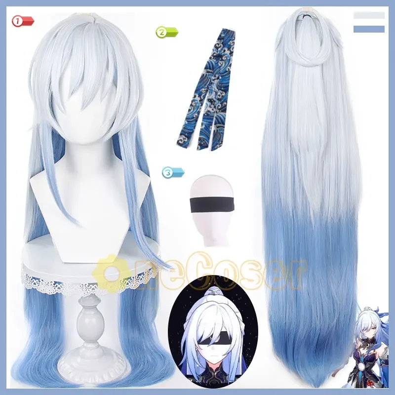 

Game Honkai Star Rail Jingliu Cosplay Wig White Blue Gradient Hair Hair Band Eye Patch Heat-resistant Fiber Hair Free Wig Cap