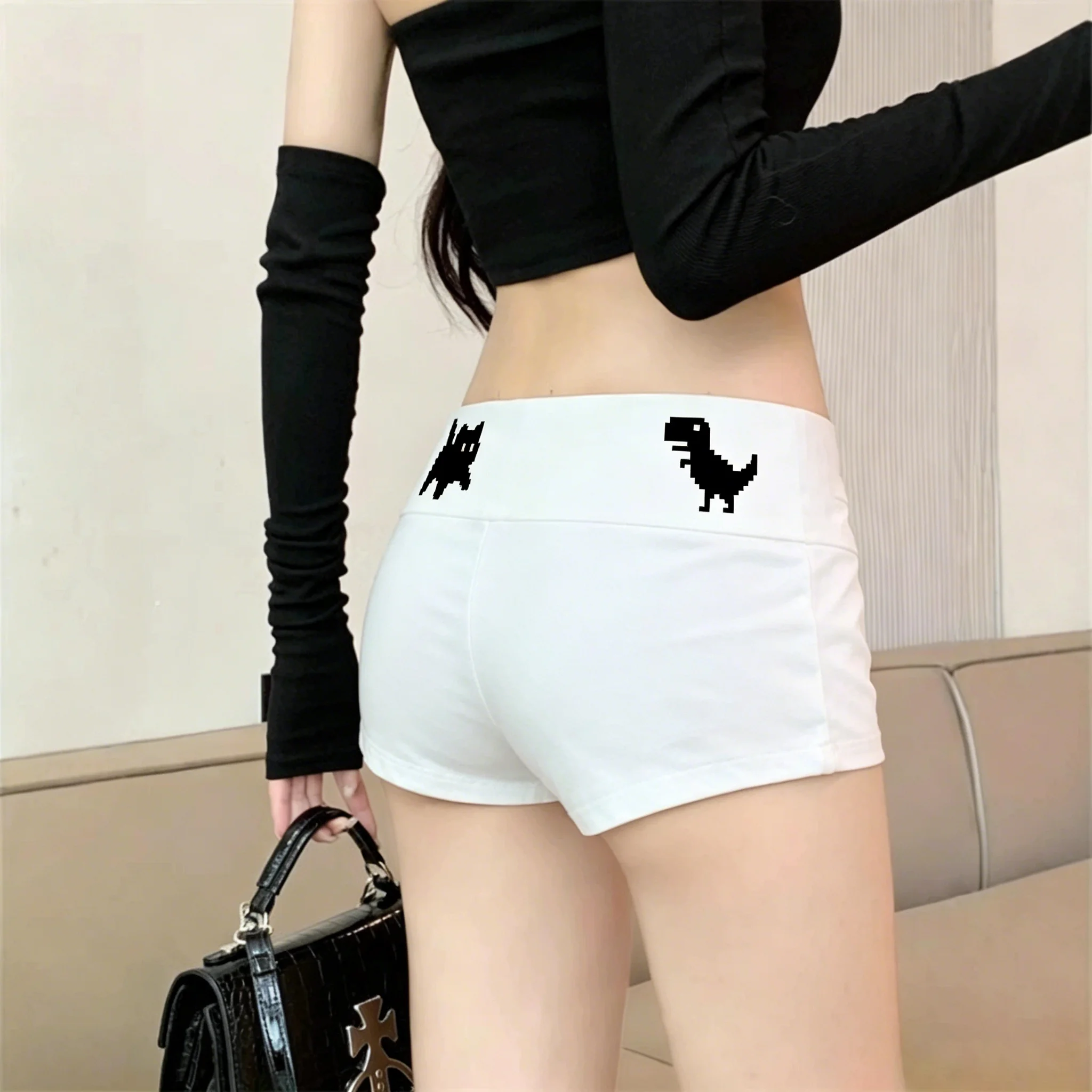 Cat and dinosaur cartoon pattern printed slim and fashionable trendy shorts sport pants original street style retro style Y2K