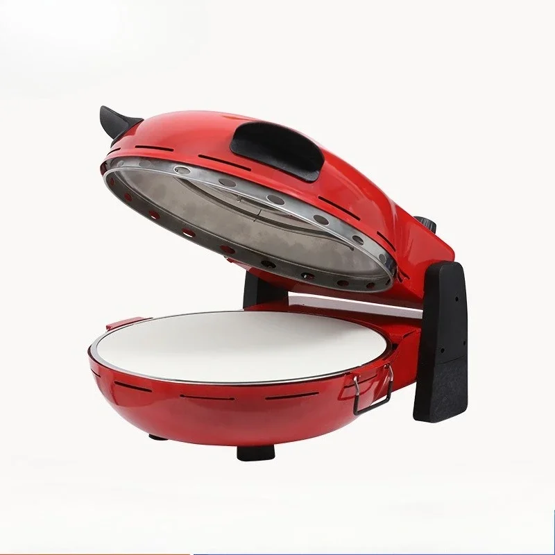 1200W Aluminum Red Electric Pizza Oven, Household Simple Pizza Maker with Non-Stick Plate, Easy Clean & Fast Heating