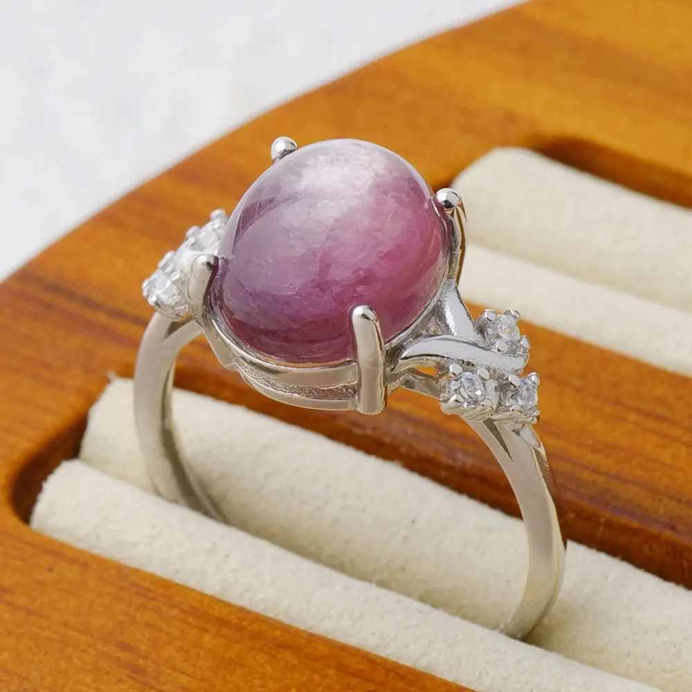 

Adjustable 925 sterling silver ring for women, set with 10 * 8mm natural Kunzite pink gemstones, elegant simple wedding jewelry