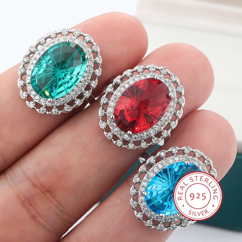 2024 New Pigeon Blood Topaz Fireworks Craft Ring For Women 925 Silver Set Fireworks Red Topaz Ring Bridal Gift Jewelry