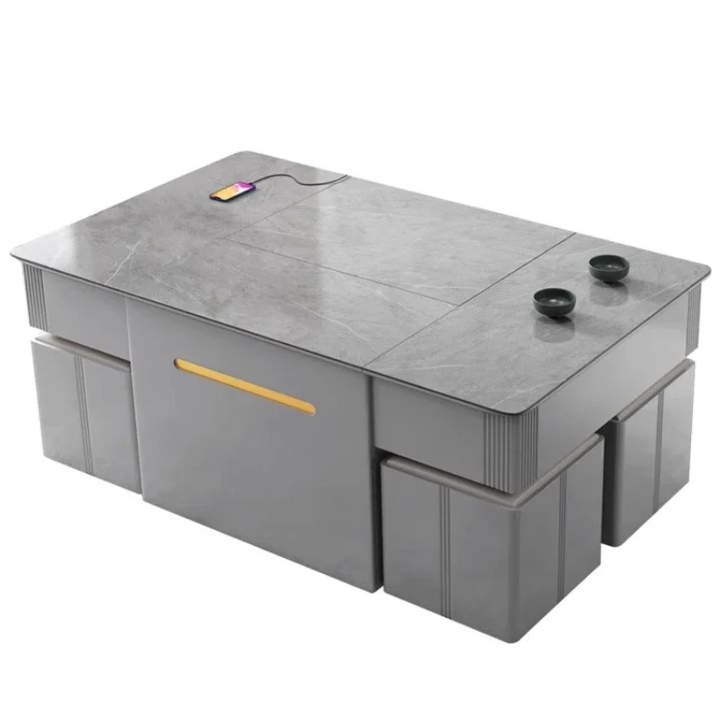 Household slate electric lifting Kung Fu tea table with storage stool tea table kettle